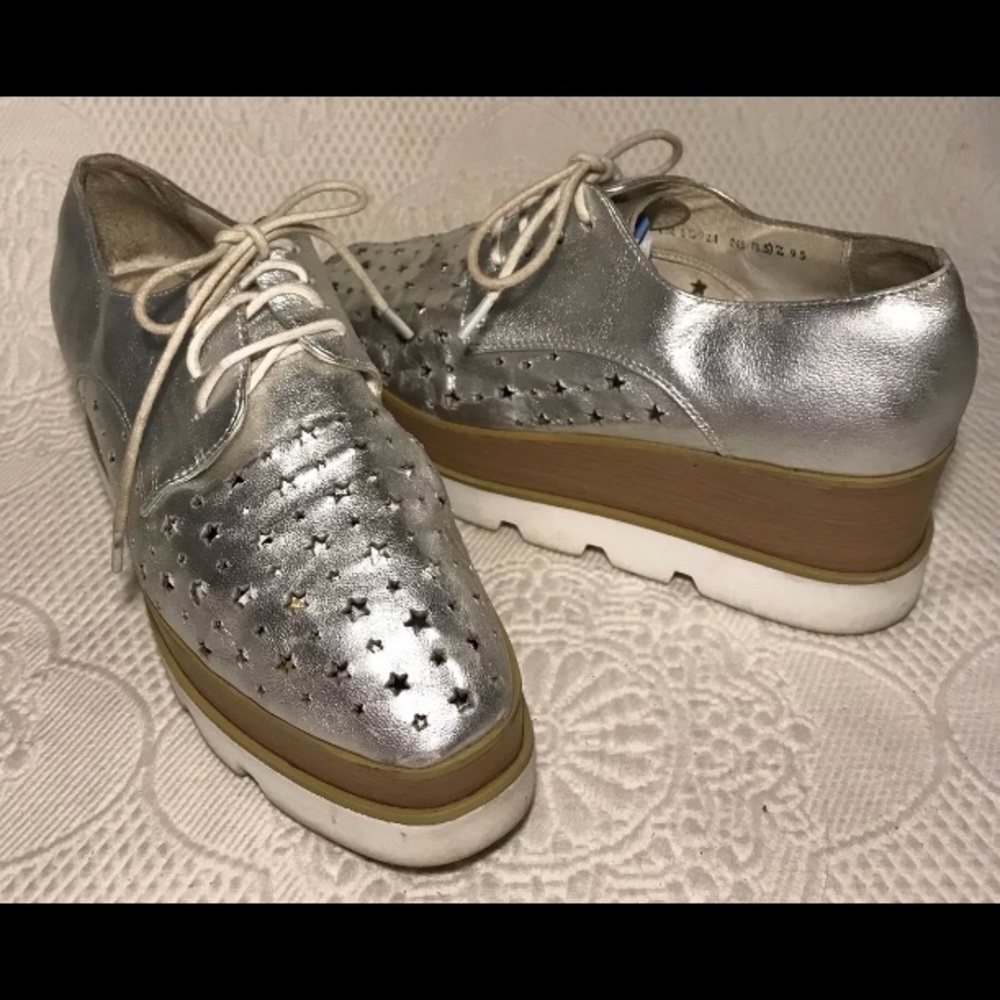 TEENMIX silver perforated platform oxfords